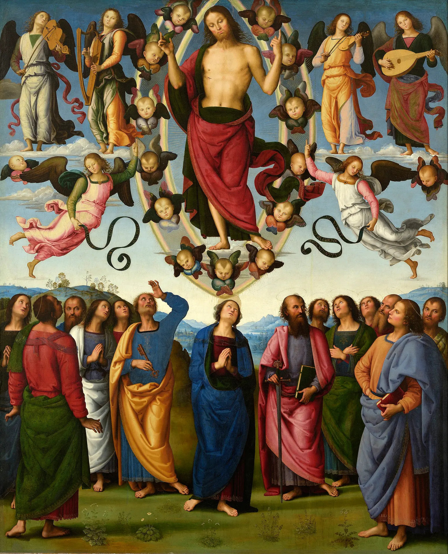 Ascension of Christ, Pietro Perugino, c. 1495 to 1498. A depiction of the second Glorious Mystery of the Rosary.