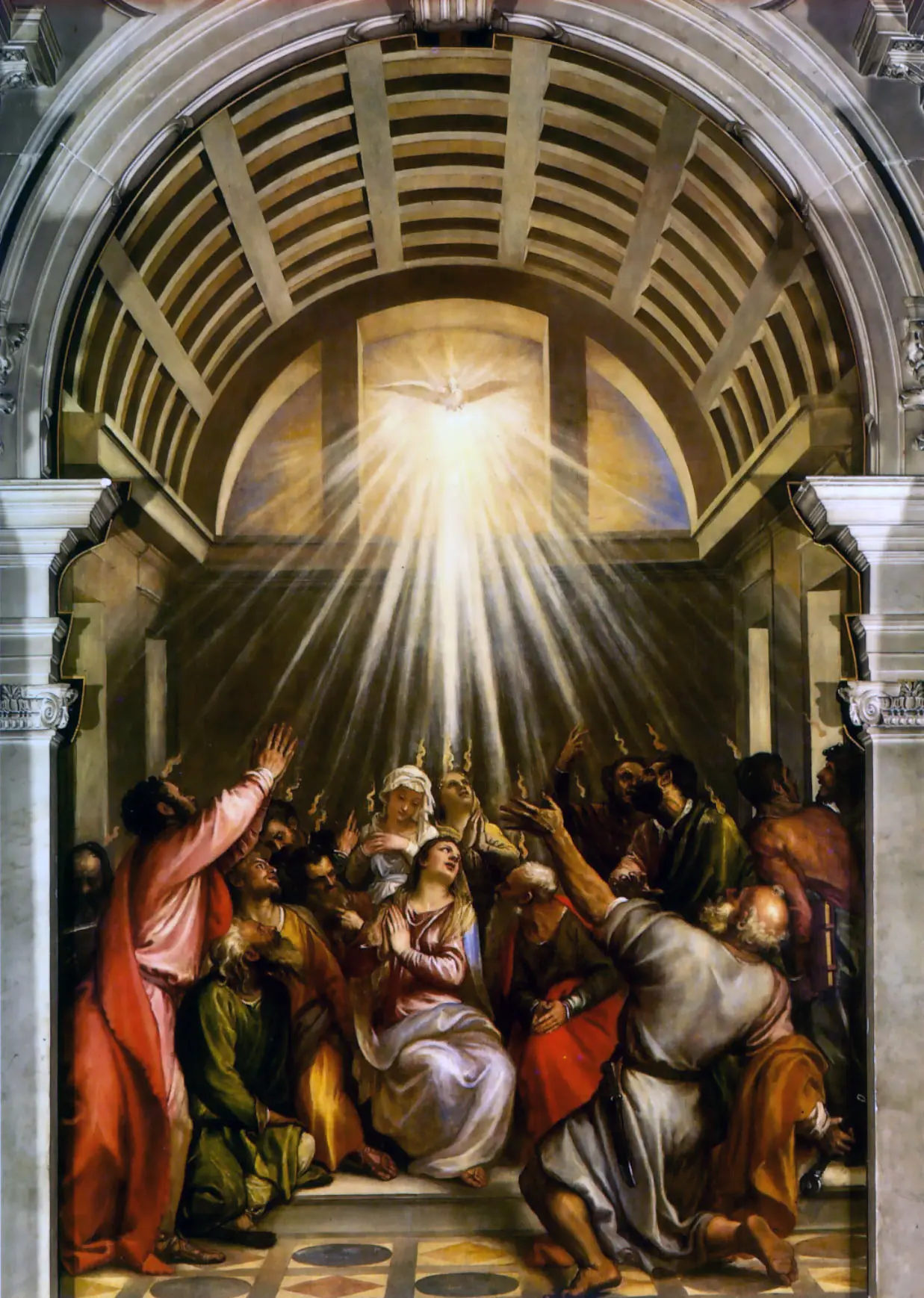 Descent of the Holy Spirit (Pentecost), Titian, c. 1545. A depiction of the third Glorious Mystery of the Rosary.