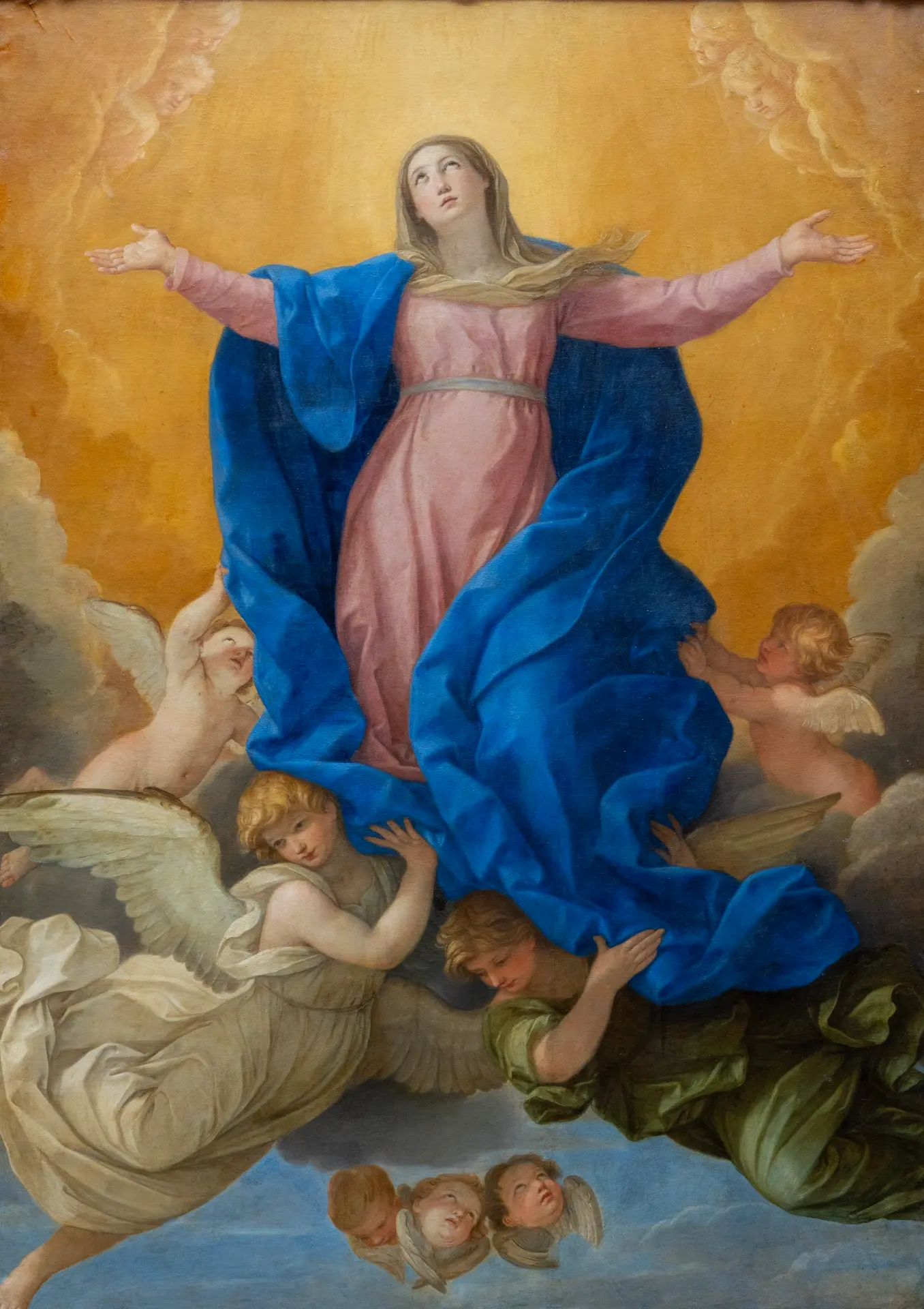 Assumption of the Virgin, Guido Reni, c. 1638 to 1639. A depiction of the fourth Glorious Mystery of the Rosary.
