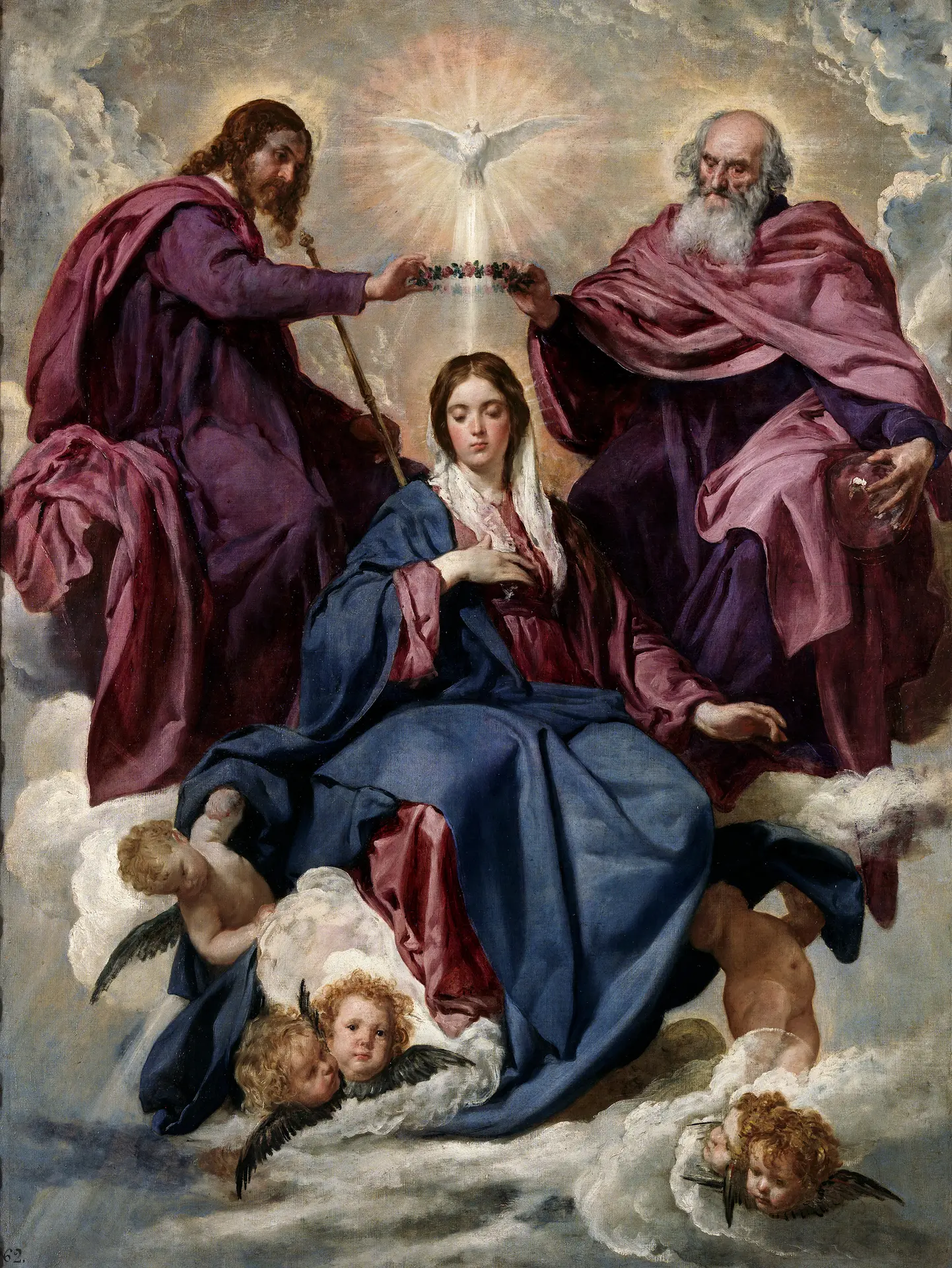 Coronation of the Virgin, Diego Velázquez, c. 1635 to 1636. A depiction of the fifth Glorious Mystery of the Rosary.