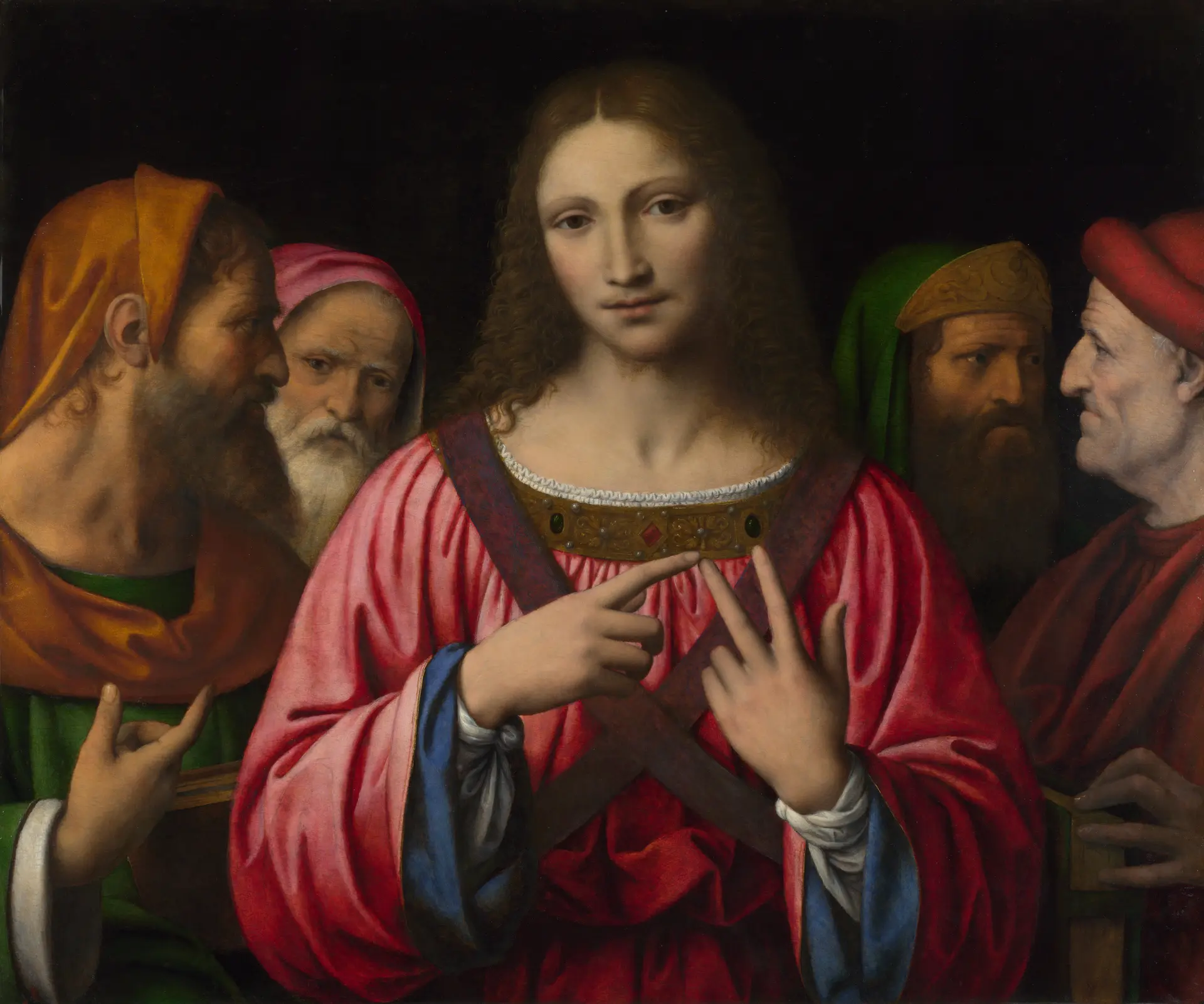 Christ among the Doctors, Bernardino Luini, c. 1515 to 1530. A depiction of the fifth Joyful Mystery of the Rosary.