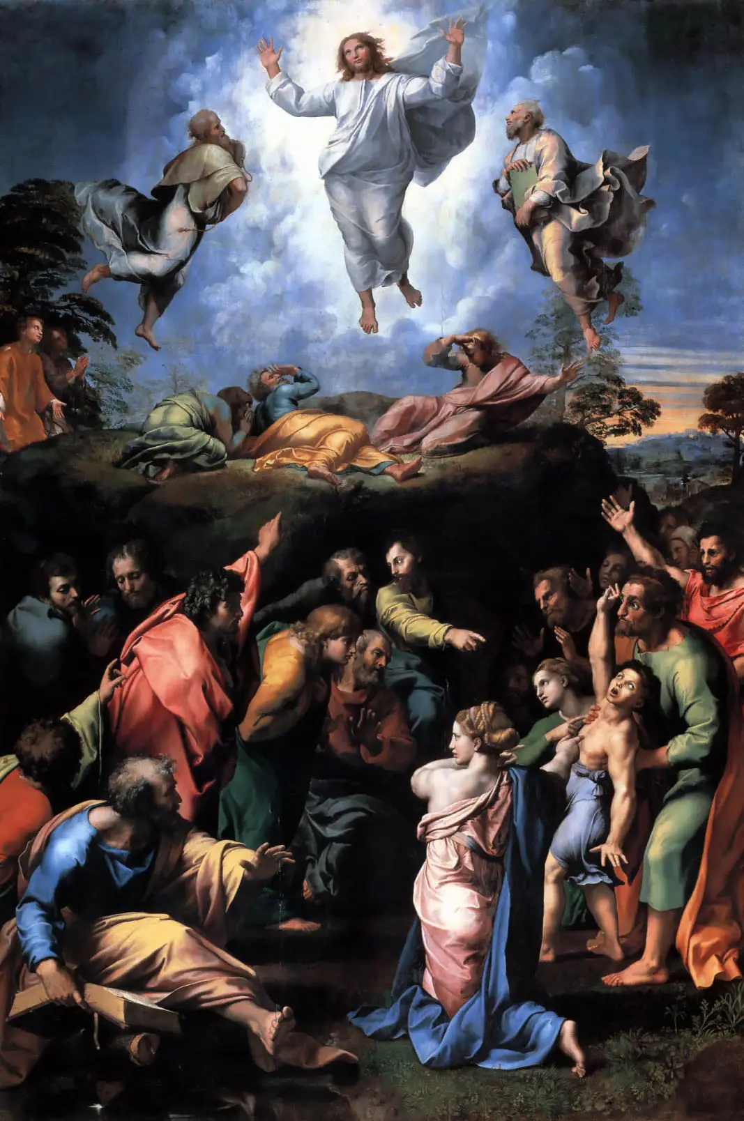 The Transfiguration, Raphael, 1516 to 1520. A depiction of the fourth Luminous Mystery of the Rosary.